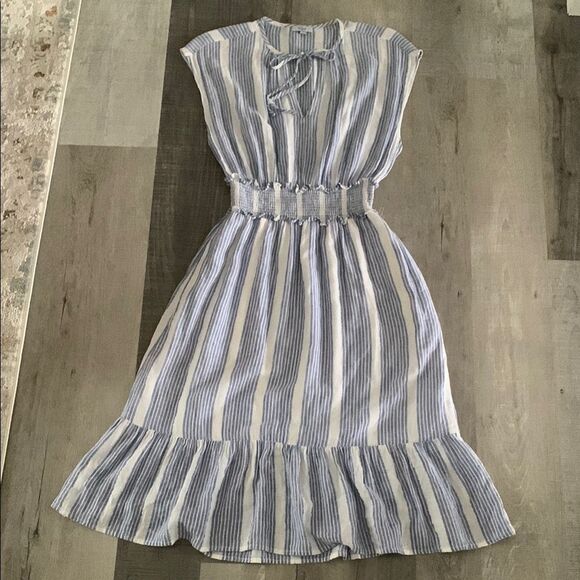 Rails Dresses & Skirts - RAILS Ashlyn Midi Dress in Levanzo Blue White Silver Stripes Linen Blend Sz S